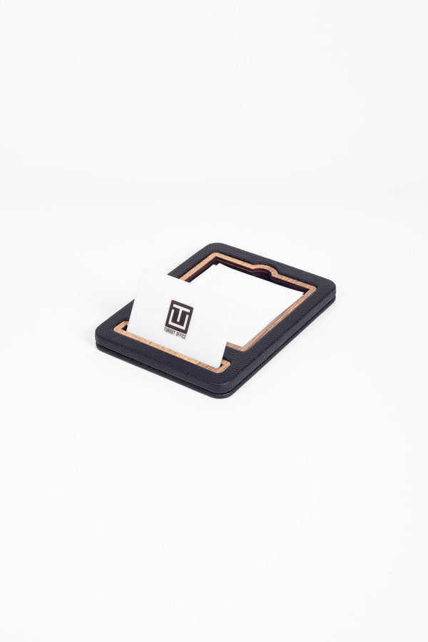 Leather Note Holder Black Wood Detailed Note Holder and Business Card Holder